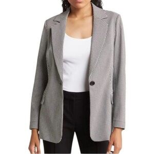 Adrianna Papell Blazer Womens Extra Large Red Black Houndstooth Jacket 1 Button